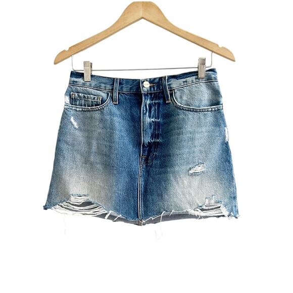 Frame Bales Road Denim Mini Skirt Y2K Distressed Hem Size 27 Grunge Bohemian - Picture 1 of 6